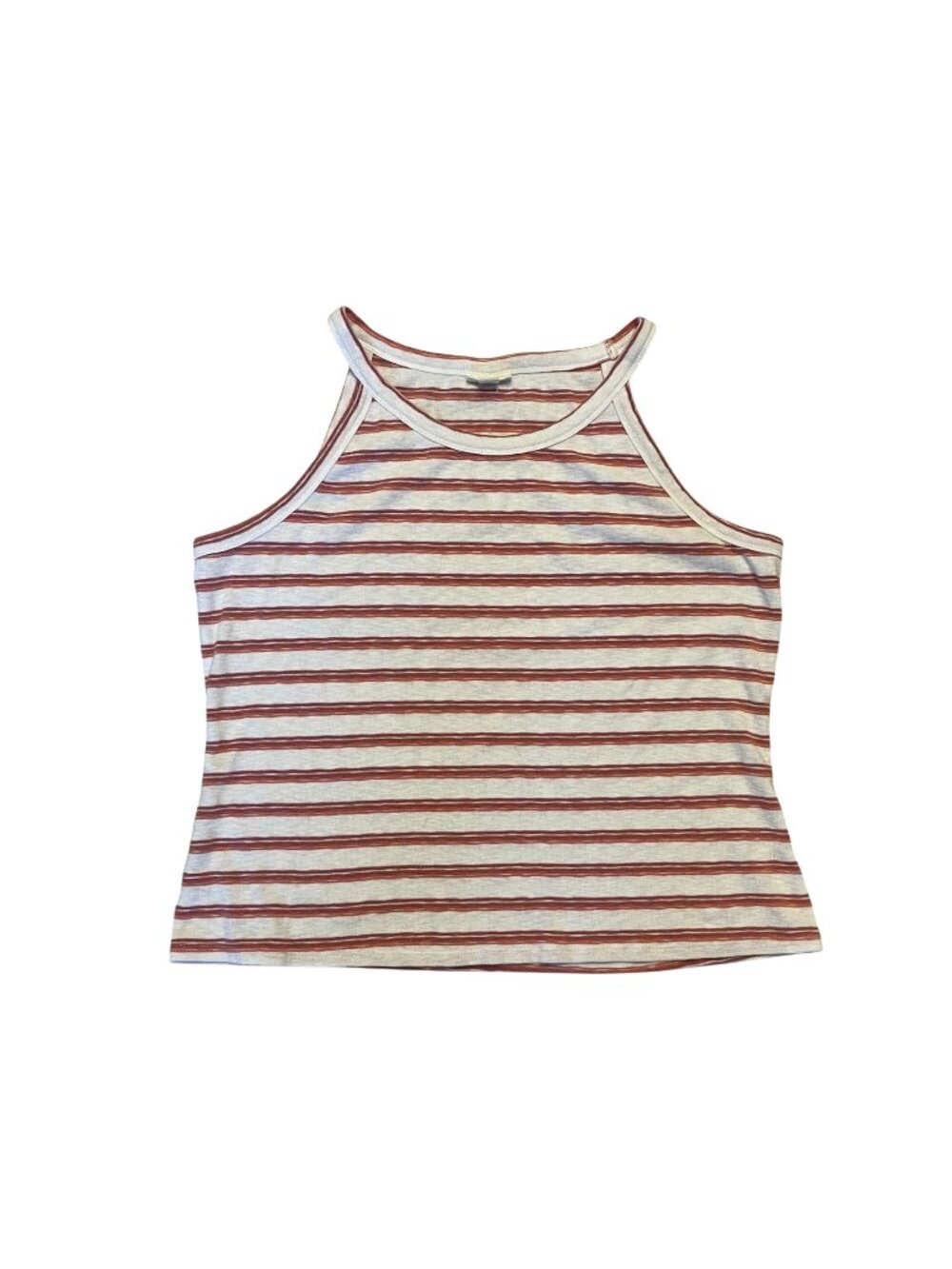 A.n.a High‑Neck Cutout Tank Top – XL, Red‑Orange/White Stripe, Lightweight